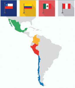 Imagem mostra os países integrantes da Aliança do Pacífico.